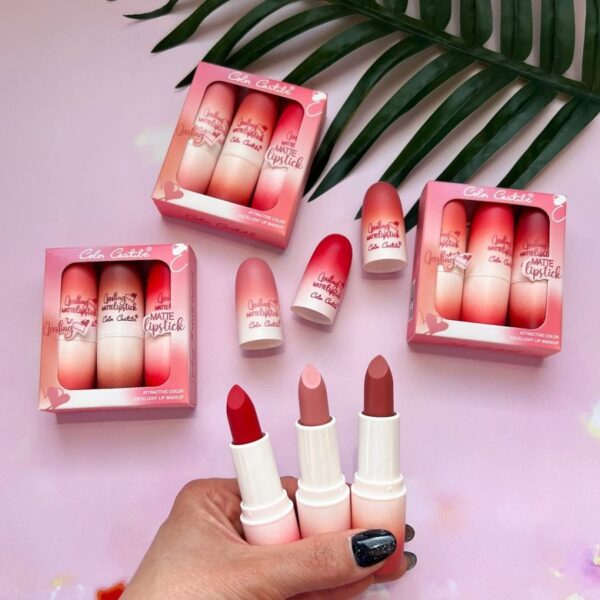 Pack Of 3 Color Casting Matte Lipsticks Vibrant Colors Smooth Matte Finish Long-lasting Beauty