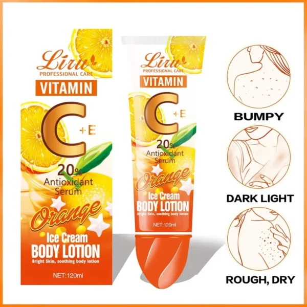 Liru Vitamin C + E 20% Antioxidant Serum Body Lotion  Orange Ice Cream Formula For Bright & Soothing Skin