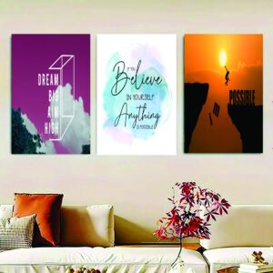 Set Of 3 Motivational Sticky Canvas Frames For Wall Decore