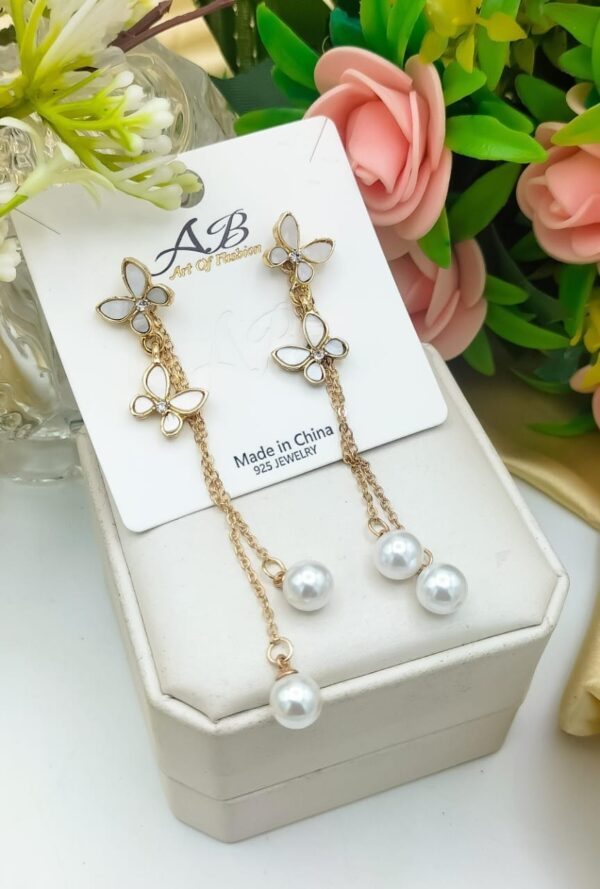 Unique Design Elegant Delicate Pearl Butterfly Tassel Earrings Women Jewelry Wedding Party