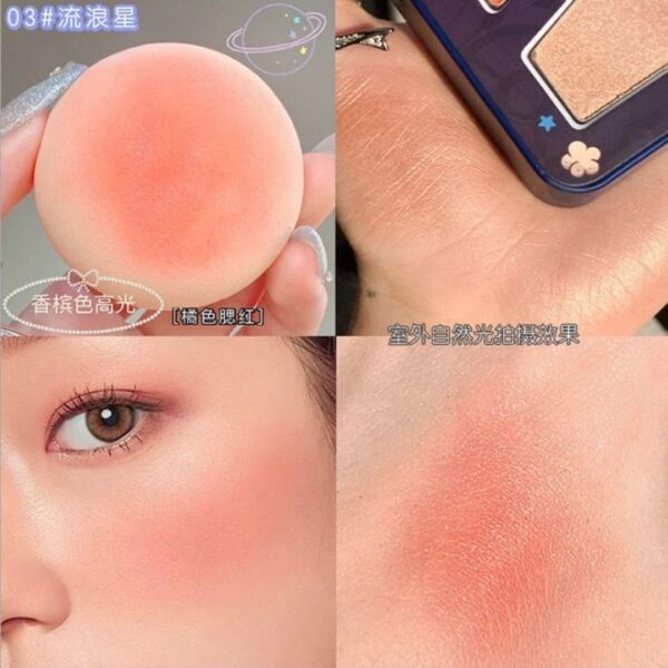 3 In 1 Colors Facial Blush Gradual Powder Blusher Shimmer Highlighter Three-dimensional Brightening Powder Blusher Palette – Biya Korean Highlighter & Blush Palette - Image 4