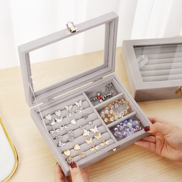 Mistico Velvet Carrying Case With Glass Cover Jewelry Ring Display Box Tray Holder Storage Box Organizer Earrings Bracelet Showcase - Image 5