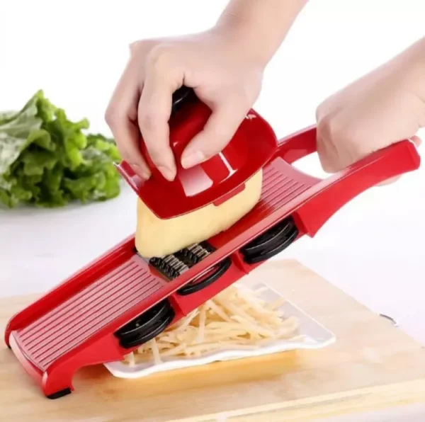 10 In 1 Mandolin Slicer Vegetable Cutter With Stainless Steel Blade Manual Potato Peeler Carrot Cheese Grater Nicer Kitchen Tool – Mandolin Vegetable Cutter – Red Color - Image 6