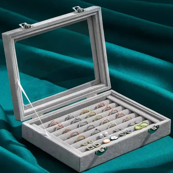 Mistico Velvet Carrying Case With Glass Cover Jewelry Ring Display Box Tray Holder Storage Box Organizer Earrings Bracelet Showcase - Image 2
