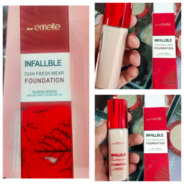 Emelie Infallible Fresh Wear Liquid Foundation With Sunscreen Spf 25 – Lightweight Coverage For Smooth, Flawless Skin