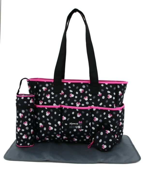 Stylish Disney Minnie Mouse Diaper Bag Set With Changing Pad & Bottle Holder - Image 3
