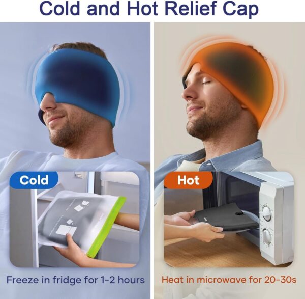 Migraine Relief Cap – Headache Relief Hat For Migraine Relief, Tension, One Size Fits All Headache Cap With Reusable Ice Gel Pack For Puffy Eyes, Stress Relief ( Random Color ) - Image 5