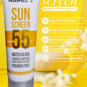 Kashee’s Sunscreen Spf 55 | Water & Sweat Resistant, Paraben-free | Broad Spectrum Sun Protection | 150ml