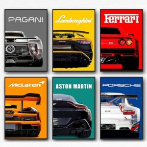 Metal Printed 6pcs Car For Home And Office Wall Decor