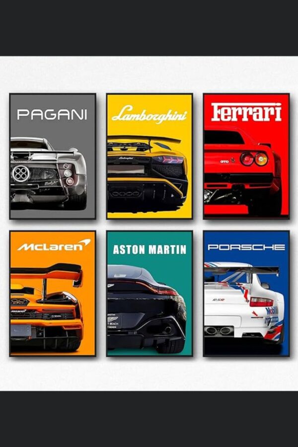 Metal Printed 6pcs Car For Home And Office Wall Decor