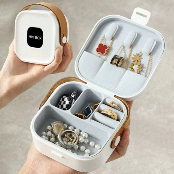 Jewelry Organizer Box | Portable Jewelry Storage Box | Sleek | Portable | Multi-functional Travel Jewelry Organizer | Durable | Compact Ring | Necklace | Earring Storage Boxes With Mirror | For Travel | Home | Gift Option – Random Color - Image 2