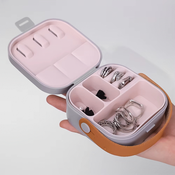 Jewelry Organizer Box | Portable Jewelry Storage Box | Sleek | Portable | Multi-functional Travel Jewelry Organizer | Durable | Compact Ring | Necklace | Earring Storage Boxes With Mirror | For Travel | Home | Gift Option – Random Color - Image 7