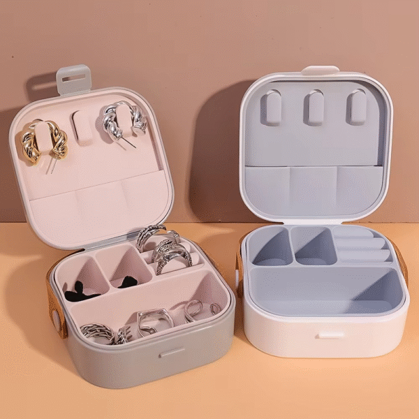 Jewelry Organizer Box | Portable Jewelry Storage Box | Sleek | Portable | Multi-functional Travel Jewelry Organizer | Durable | Compact Ring | Necklace | Earring Storage Boxes With Mirror | For Travel | Home | Gift Option – Random Color - Image 6
