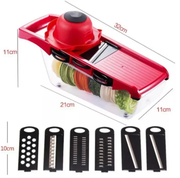 10 In 1 Mandolin Slicer Vegetable Cutter With Stainless Steel Blade Manual Potato Peeler Carrot Cheese Grater Nicer Kitchen Tool – Mandolin Vegetable Cutter – Red Color - Image 3