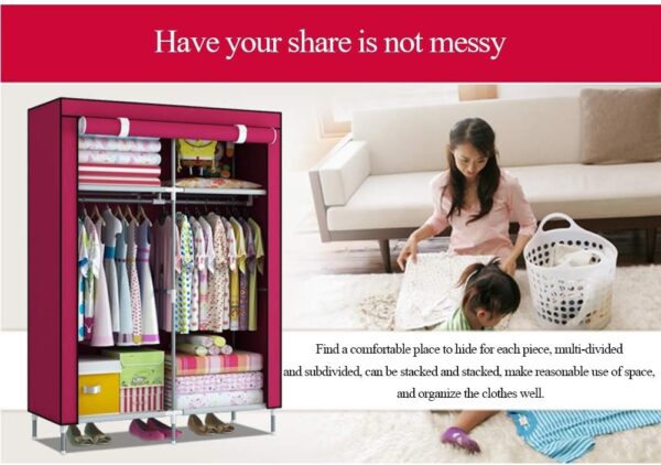 2 Door Fancy & Portable Foldable Closet Wardrobe Storage Organizer With Shelves Foe Multi Purpose 105x45x175cm (random Color) - Image 2