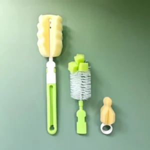 (pack Of 3 )baby Bottle And Teat Brush Set With Changeable Endings – Bottle, Sponge, Straw, And Pacifier (random Color