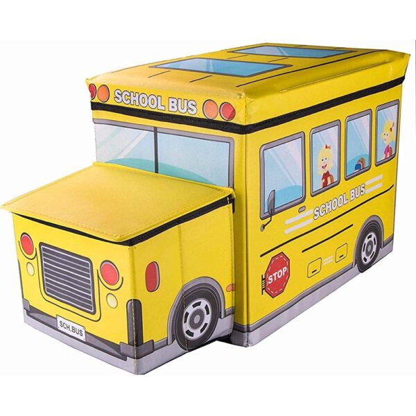 Bus Shape Storage Box And Chair-yellow / Multi-functional Toys Organizer For Kids Clothes Toy Storage Box Folding Cartoon - Image 3