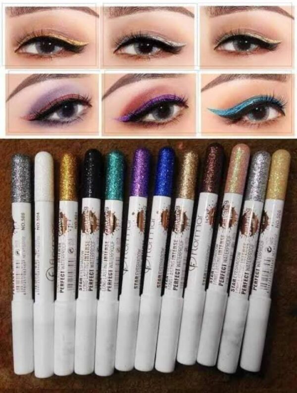 Pack Of 12 Flormar Glitter Multipurpose Pencils Glitter Eyeliner Pencils – Metallic Colors Eyeliners Eyeshadow Pencil Set, Natural Long Lasting (random Color) - Image 2
