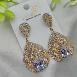 Luxurious Teardrop Crystal Earrings With Pave Detailing Earrings – Luxurious Gold Finish | Best Quality Artificial Earrings For Girls & Women