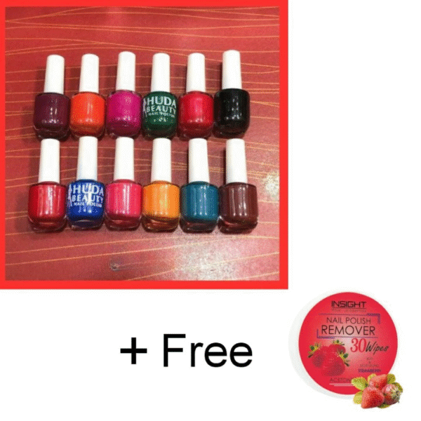 06 Pcs Huda Beauty Nail Paint With Free Nail Polish Remover, Pack Of 2 | Best Quality Nail Polish With Nail Polish Remover – Multicolor - Image 6