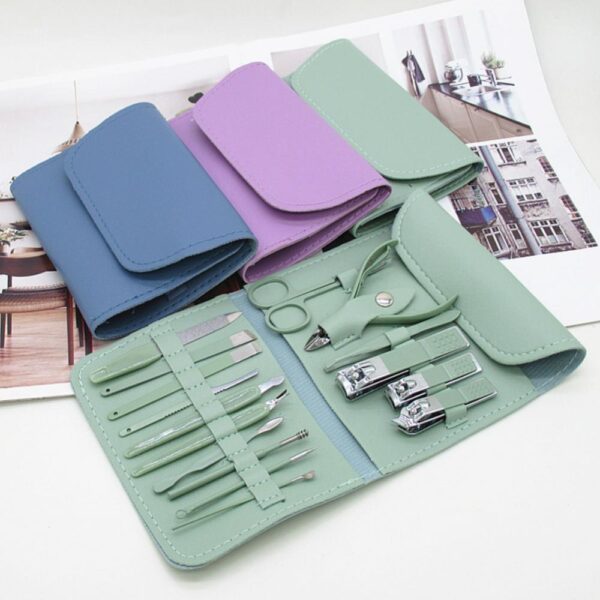 16-piece Manicure & Pedicure Kit – Premium Stainless Steel Nail Care Set For Hand, Foot & Facial Grooming | Travel-friendly Case Included | 16 Pcs Nail Care Set | Beauty Essentials Set ( Random Color )