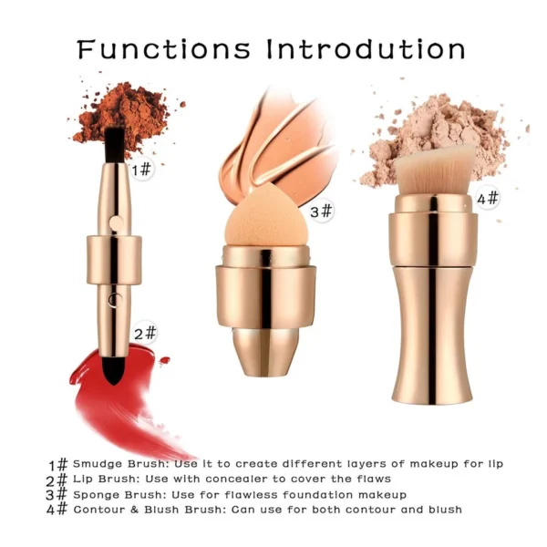 Max Factor X 4 In 1 Makeup Brush Set Portable Mini Travel Makeup Brushes Makeup Brush Mini 4 In 1 Kit For Travel Cosmetic Applicator Foundation Sponges Brushes Concealer Professional Make Up Tools (random Color) - Image 6